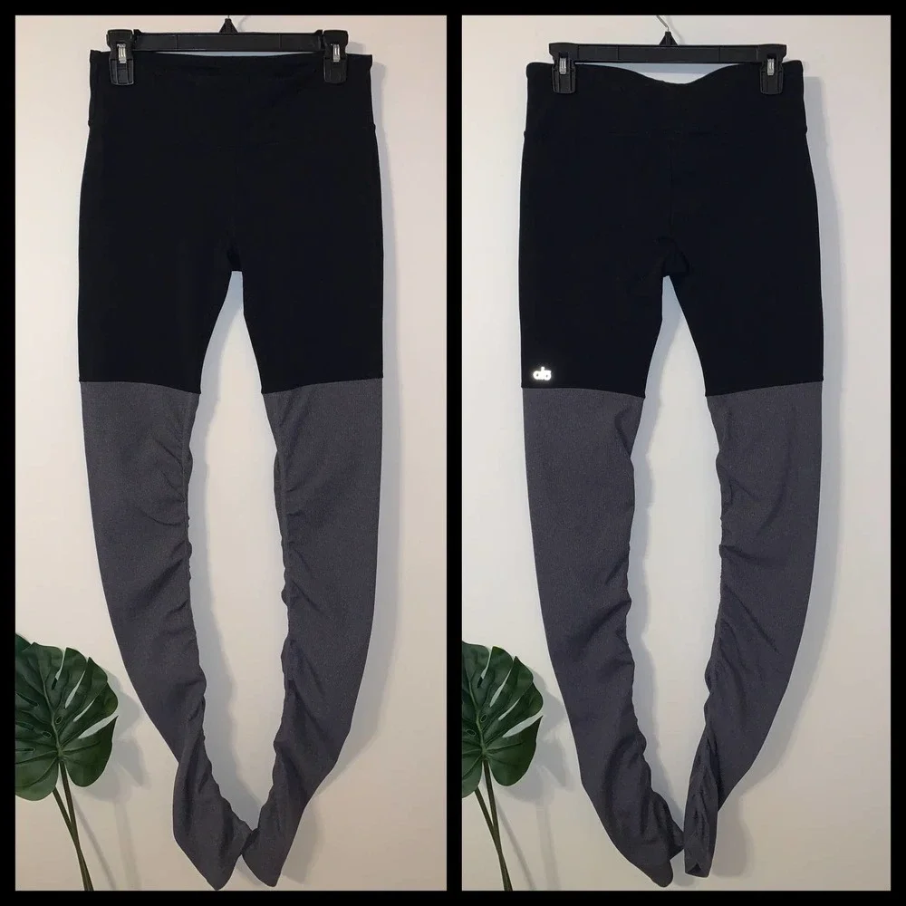 ALO Yoga Black and Gray Colorblock Leggings